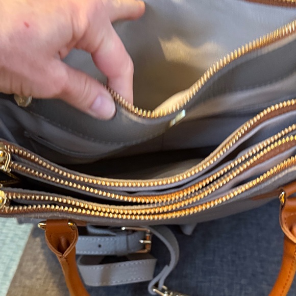 Chic Gray Satchel with Tan Accents Valentina Italian Leather - Picture 5 of 15